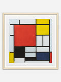 Composition with Large Red Plane, Yellow, Black, Gray, and Blue - Natural Ramin Wood Frame