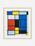 Composition with Red, Yellow, Black, Blue, and Gray - Natural Ramin Wood Frame